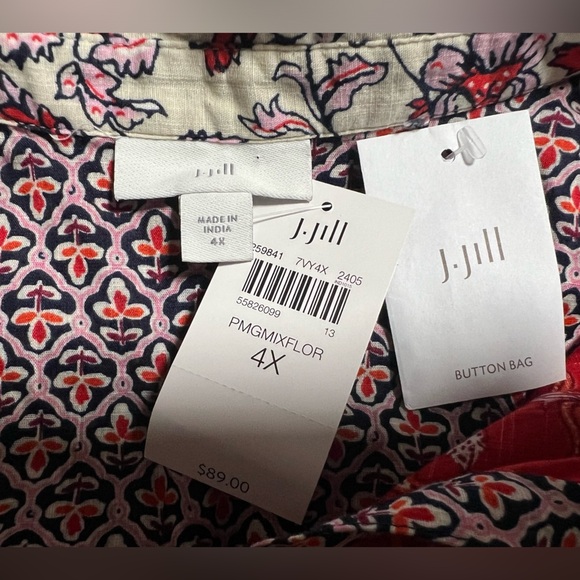 J. Jill One Pocket Shirred Back Button Down Long Sleeve Shirt Size 4X NWT Boho - Picture 10 of 12